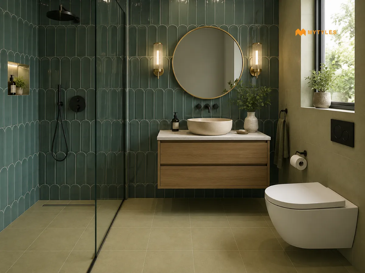 Green Backsplash Wall Tiles in Bathroom